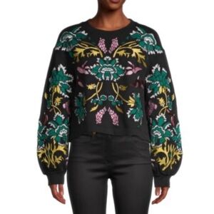 Alice and Olivia Floral Embroidered Black Sweater